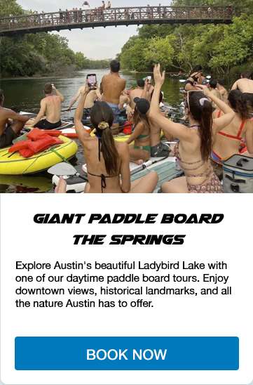 Giant Paddle Board tour The Springs image tour, tours, austin tours, austin bat tours, bat tours, lake tours, ATX, ATX tours, austin texas tours, downtown austin, downtown austin tours, downtown austin texas tours, kayaking & canoeing in Austin, guided Kayak and Paddleboard tours, Congress Avenue Bat Bridge Kayak Tour in Austin, Austin Skyline Kayak Tour, Kayak Tour in Austin, Guided Sunset Bat Kayak Tour in Austin
